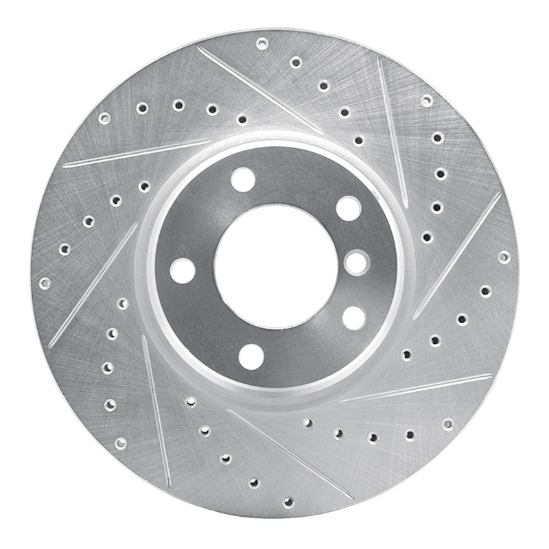 BMW 750IL Brake Rotor (1) - Front Right - R1 Concepts - Drilled & Slotted - Silver - `95-`01